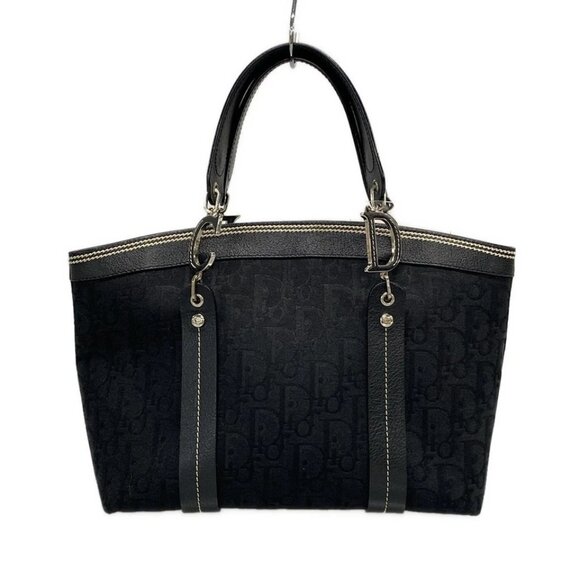 DIOR/ChristianDior Flower Black Jacquard Leather Tote Bag 666-071525 - Picture 2 of 14